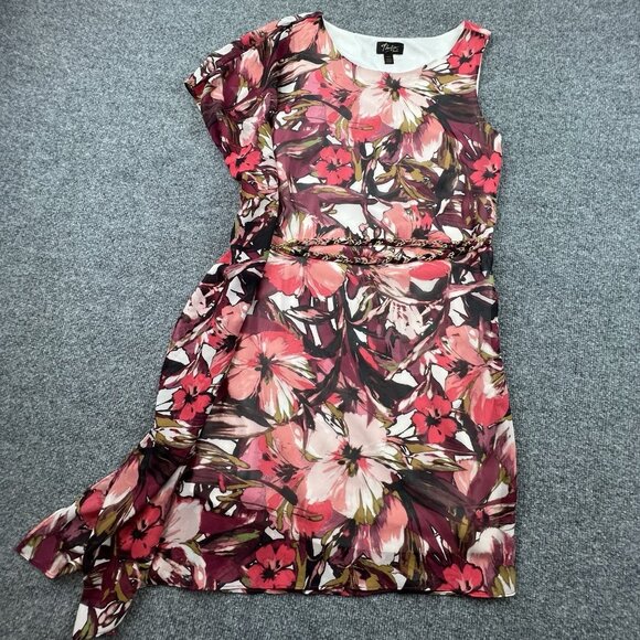 Thalia Sodi Dresses & Skirts - Thalia Sodi One Shoulder Floral Dress Ruffle Overlay Belted Cocktail Midi M